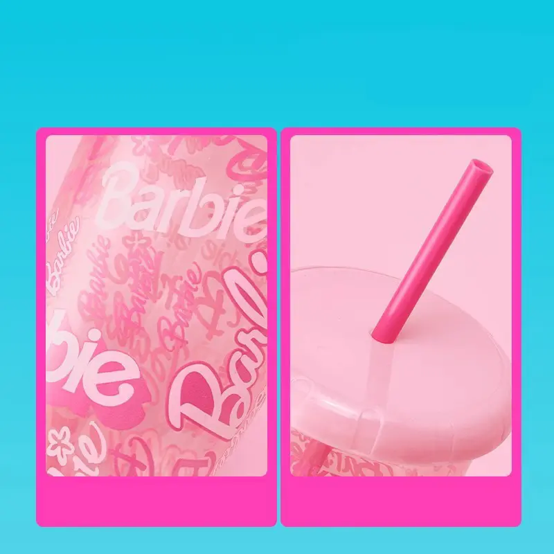 Barbie Sun Shine Series 4PCS Tumbler Set 520ml with Straw Lid BPA-Free Plastic Cup for Iced Coffee Bubble Tea Summer Essential