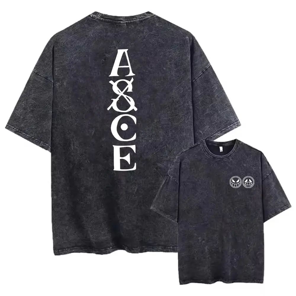 Vintage T-shirt Street Wear Japanese Anime ONE PIECE Printed Washed Short-sleeved Oversized T-shirt Men's Casual T-shirt Top