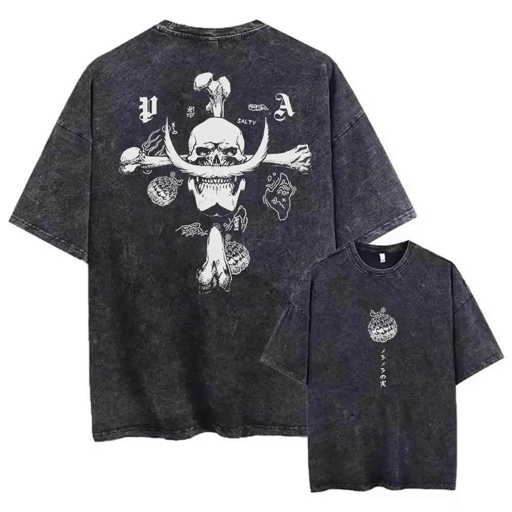 Vintage T-shirt Street Wear Japanese Anime ONE PIECE Printed Washed Short-sleeved Oversized T-shirt Men's Casual T-shirt Top