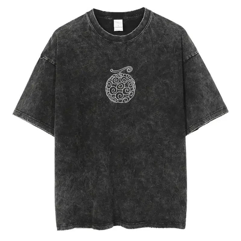Vintage T-shirt Street Wear Japanese Anime ONE PIECE Printed Washed Short-sleeved Oversized T-shirt Men's Casual T-shirt Top