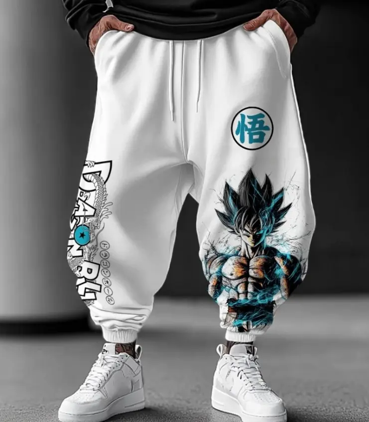 Anime Dragon Ball Men's Loose Jogging Streetwear Summer Casual Pants Dark Printed Breathable Cotton