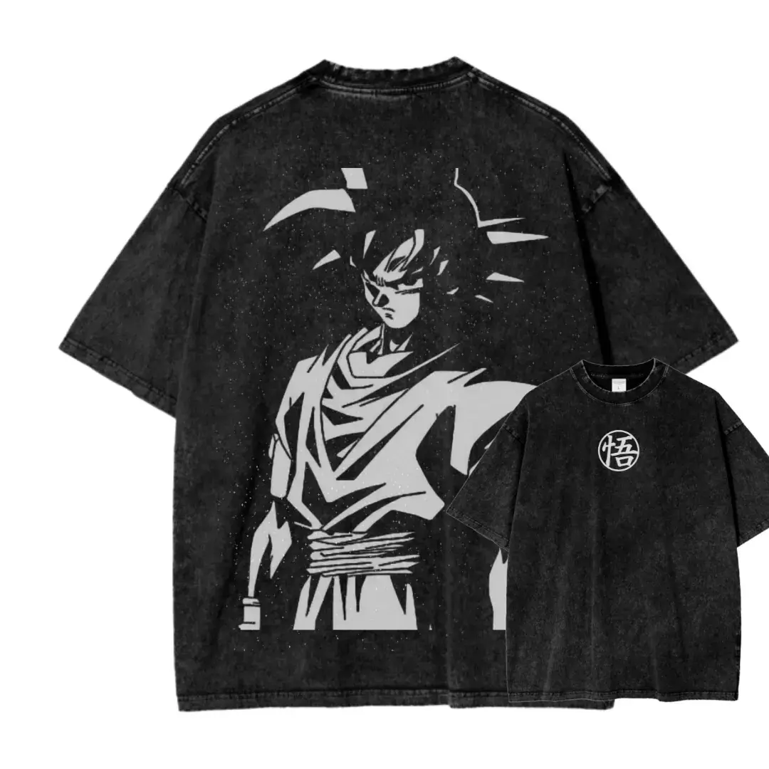 Anime Dragon Ball Cosplay Washed T-Shirt Cotton Short Sleeve Loose Large Casual Sports Fitness T-Shirt Men's Harajuku Clothing