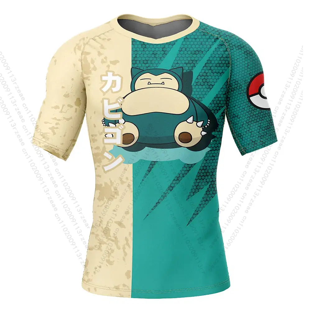 Snorlax Attack Pokemon Anime Men's Short Sleeve Compression Workout Print Gym T-shirt Breathable Running Quick Dry Sportwear