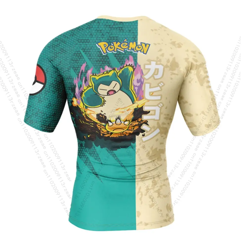 Snorlax Attack Pokemon Anime Men's Short Sleeve Compression Workout Print Gym T-shirt Breathable Running Quick Dry Sportwear