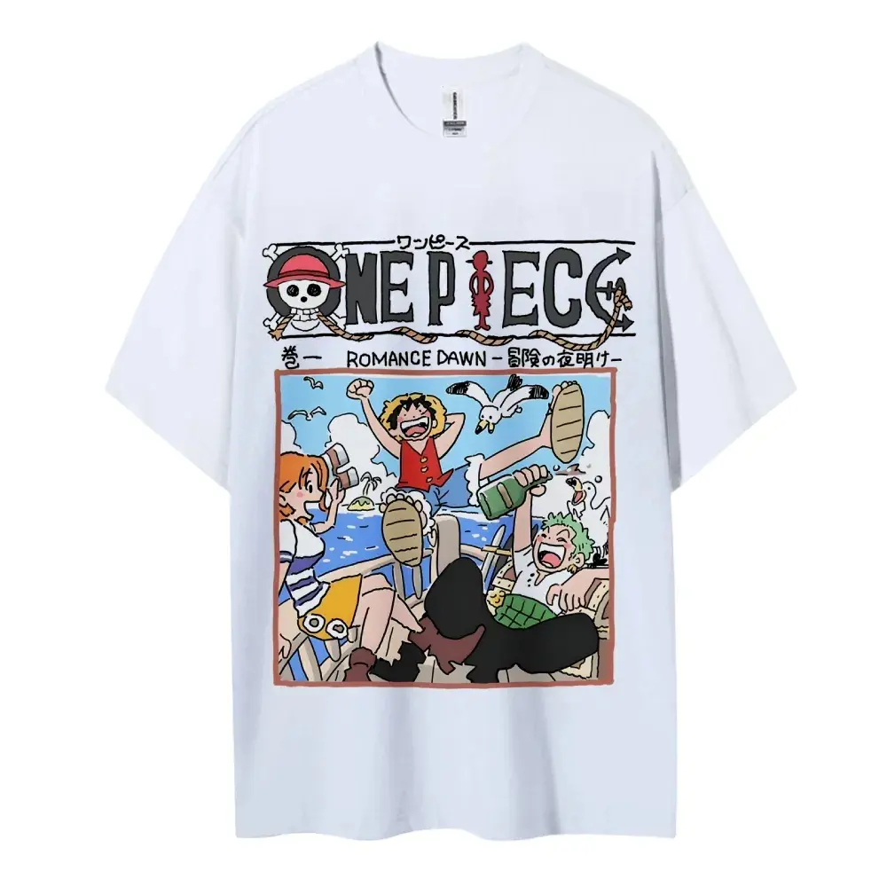 ONE PIECE Peripheral Products Men's 2025 Summer Casual Oversized Tee Breathable Cotton Daily Lounging and Comic Themed Parties