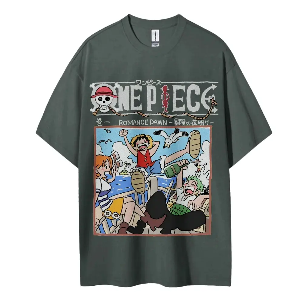 ONE PIECE Peripheral Products Men's 2025 Summer Casual Oversized Tee Breathable Cotton Daily Lounging and Comic Themed Parties