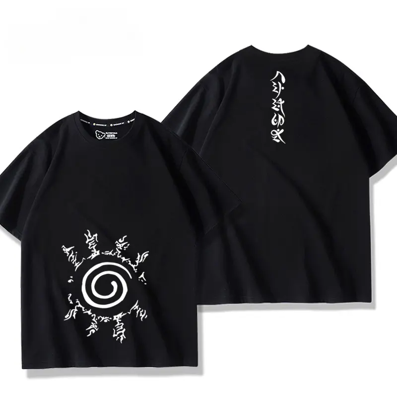 Naruto Anime Peripheral Swirl Naruto Seal The Same Short-sleeved T-shirt Men and Women Summer Cos Top Parent-child Clothing