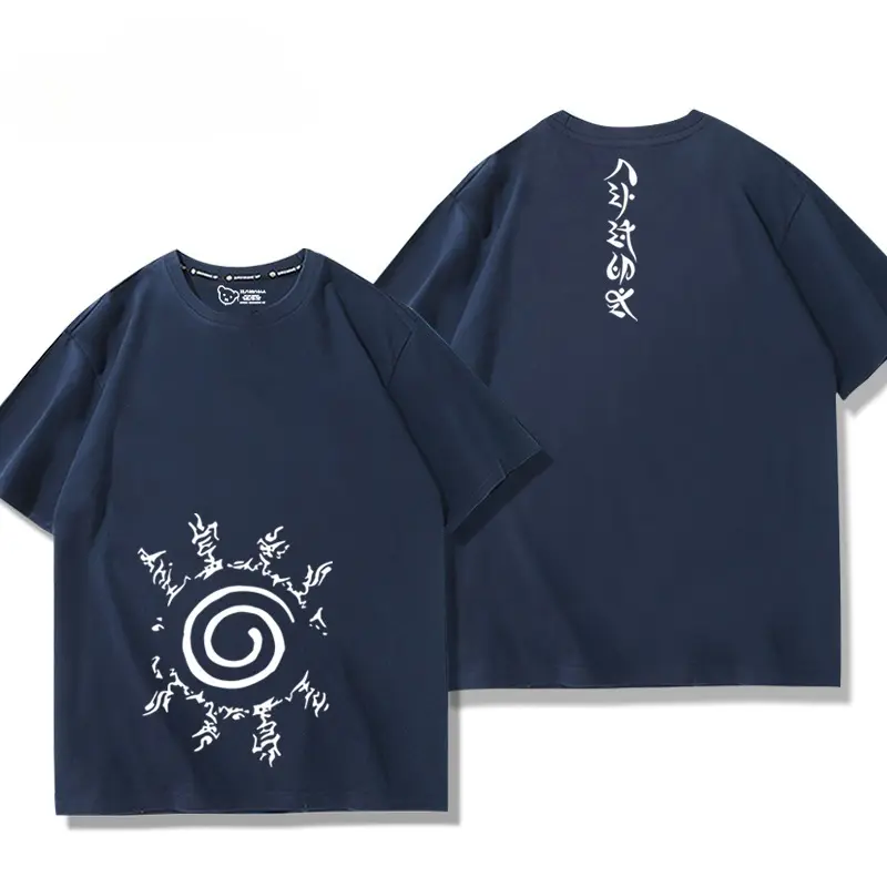 Naruto Anime Peripheral Swirl Naruto Seal The Same Short-sleeved T-shirt Men and Women Summer Cos Top Parent-child Clothing