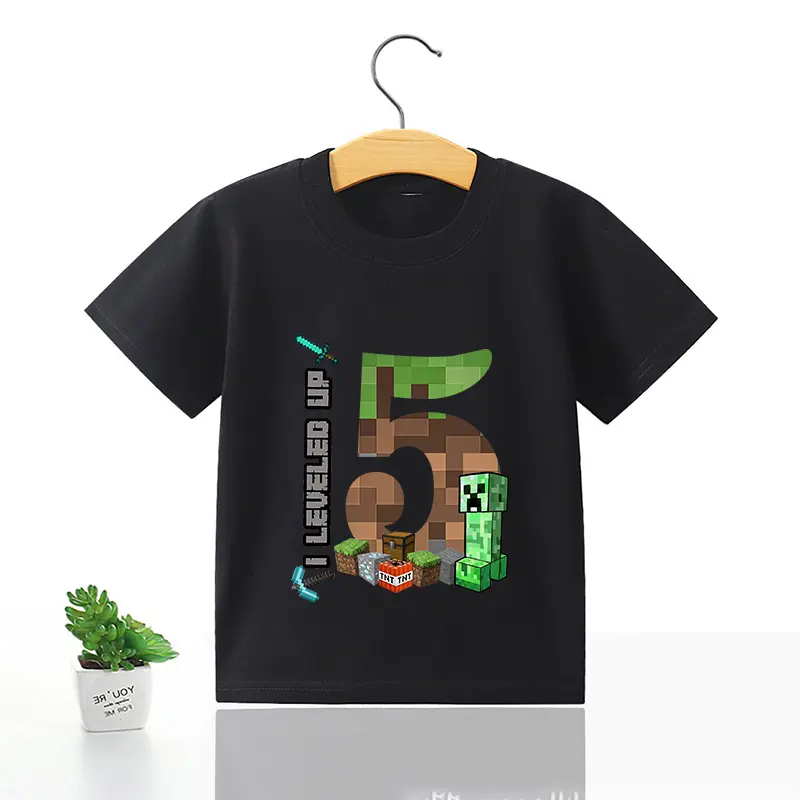 Miner Crafting Birthday Number T-shirt Party Supplies Gift Cartoon Children Clothes Boy Tops Tshirt Summer Short Sleeve T-shirts