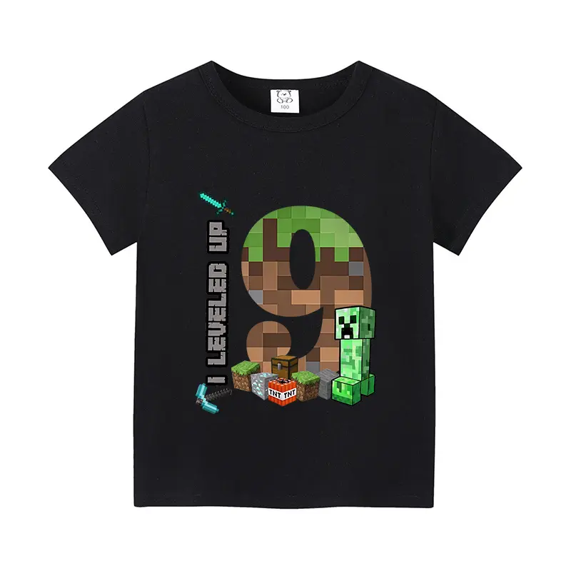 Miner Crafting Birthday Number T-shirt Party Supplies Gift Cartoon Children Clothes Boy Tops Tshirt Summer Short Sleeve T-shirts