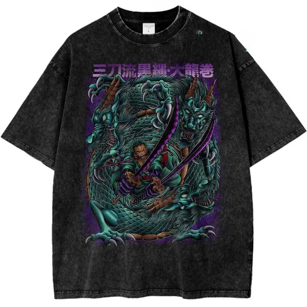 ONE PIECE Roronoa Zoro Shirt Anime Retro T-Shirt Designer Illustration Pattern Street Harajuku Summer 2025 New