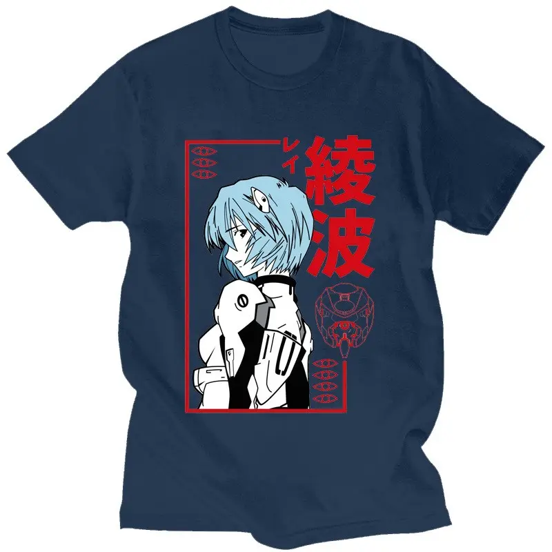 Summer Day Cartoon New Century Gospel Warrior Ayanami Cotton Short Sleeve Men's and Women's Cartoon Printed T-Shirt Wwh