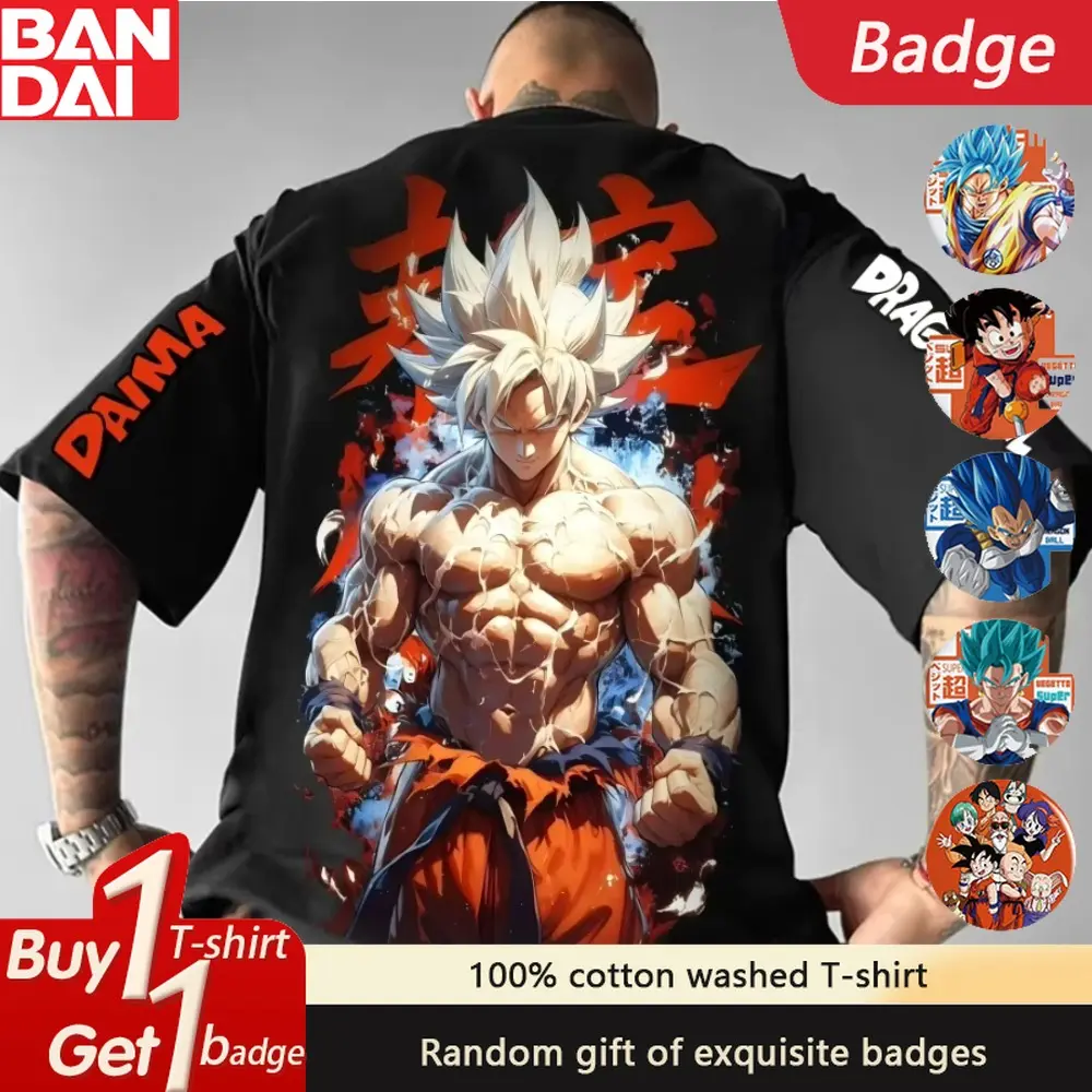 Dragon Ball Anime Super Saiyan 4 Double-sided Printed T-shirt Summer Cotton Men's and Women's Loose Casual Short Sleeved Top