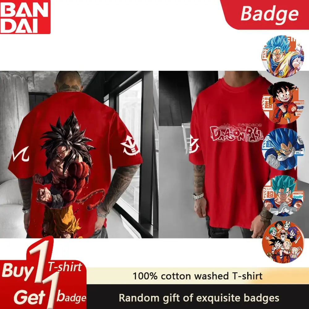 Dragon Ball Anime Super Saiyan 4 Double-sided Printed T-shirt Summer Cotton Men's and Women's Loose Casual Short Sleeved Top