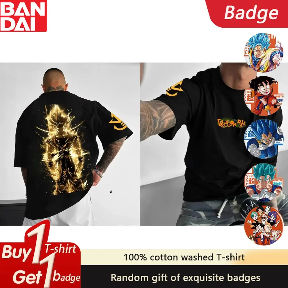Dragon Ball Anime Super Saiyan 4 Double-sided Printed T-shirt Summer Cotton Men's and Women's Loose Casual Short Sleeved Top