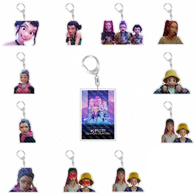 Cartoon Huntr-X Acrylic Pendant K-Pop Demon Hunters Preorder Keychain - Fan Art Self Made Acrylic Charm Game Collection Toy