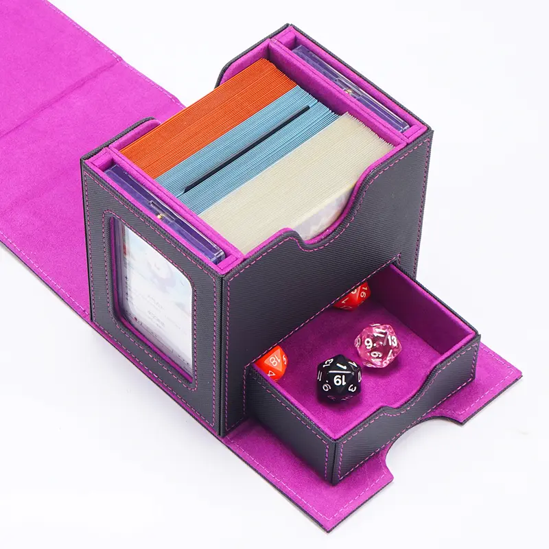 card Deck Box for MTG, Double Storage Box with 2 Commander Display & 1 Dice Tray, Organizer for TCG for Pokemon for YuGiOh