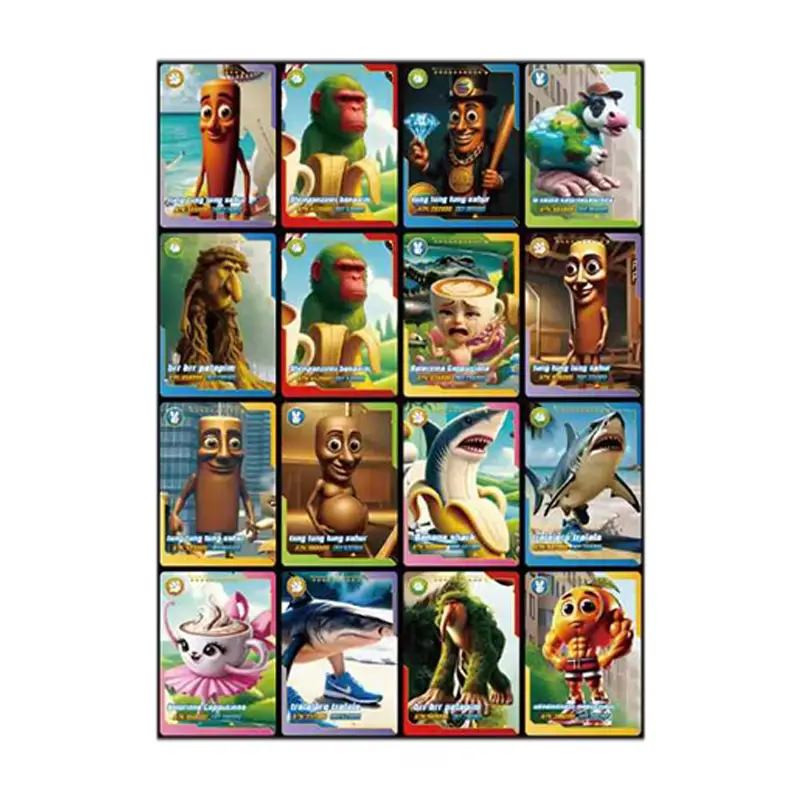 72/144/288pcs Anime Tung Tung Tung Sahur Figure Collection Card Battle Carte Board Game Brainrot Tung Sahur Trading Card Toy