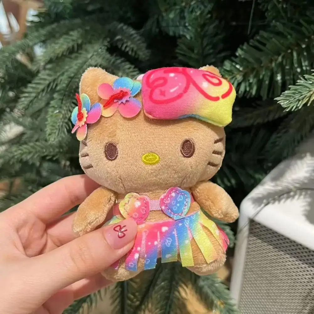 Sanrio Hello Kitty Black Hawaiian Collection Plush Toy Pendant Guitar Flower Skirt Plush Doll Girl Holiday Gift