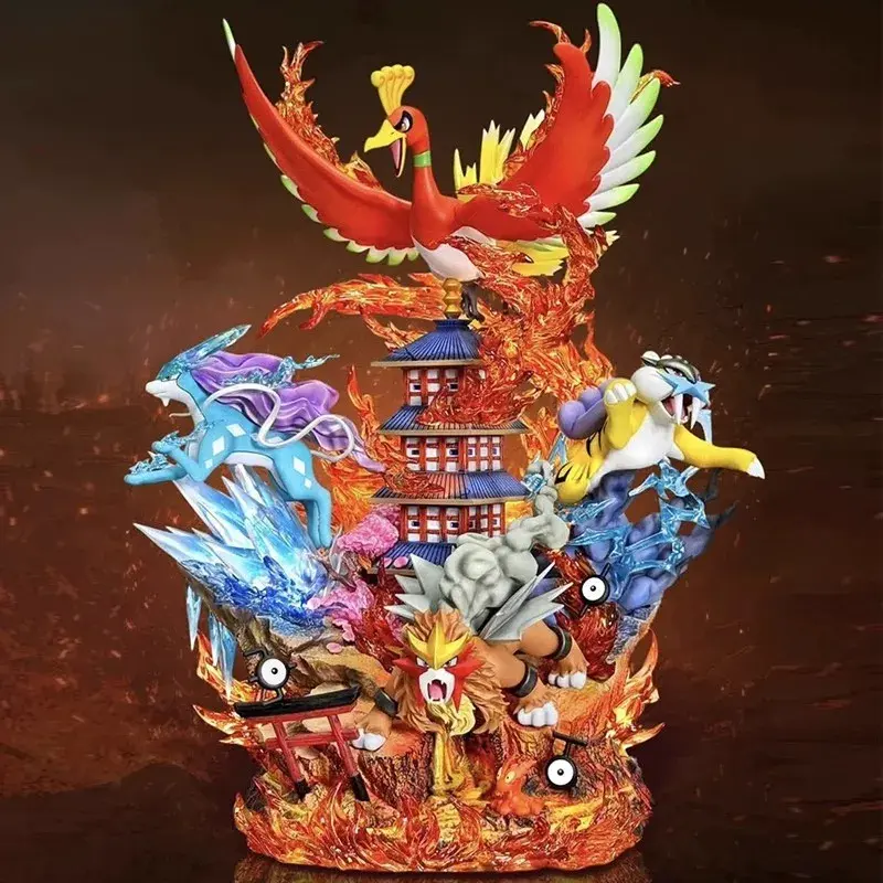New Ho-Oh Anime Figures Three sacred Raikou Entei Suicune Figures Room Desk Decoration Ornament PVC Collection Model Gifts Toys