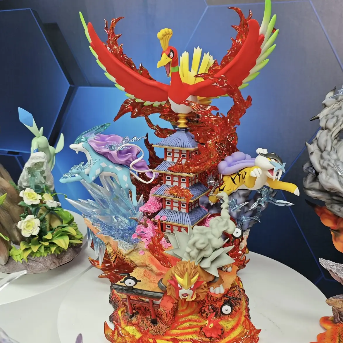 New Ho-Oh Anime Figures Three sacred Raikou Entei Suicune Figures Room Desk Decoration Ornament PVC Collection Model Gifts Toys