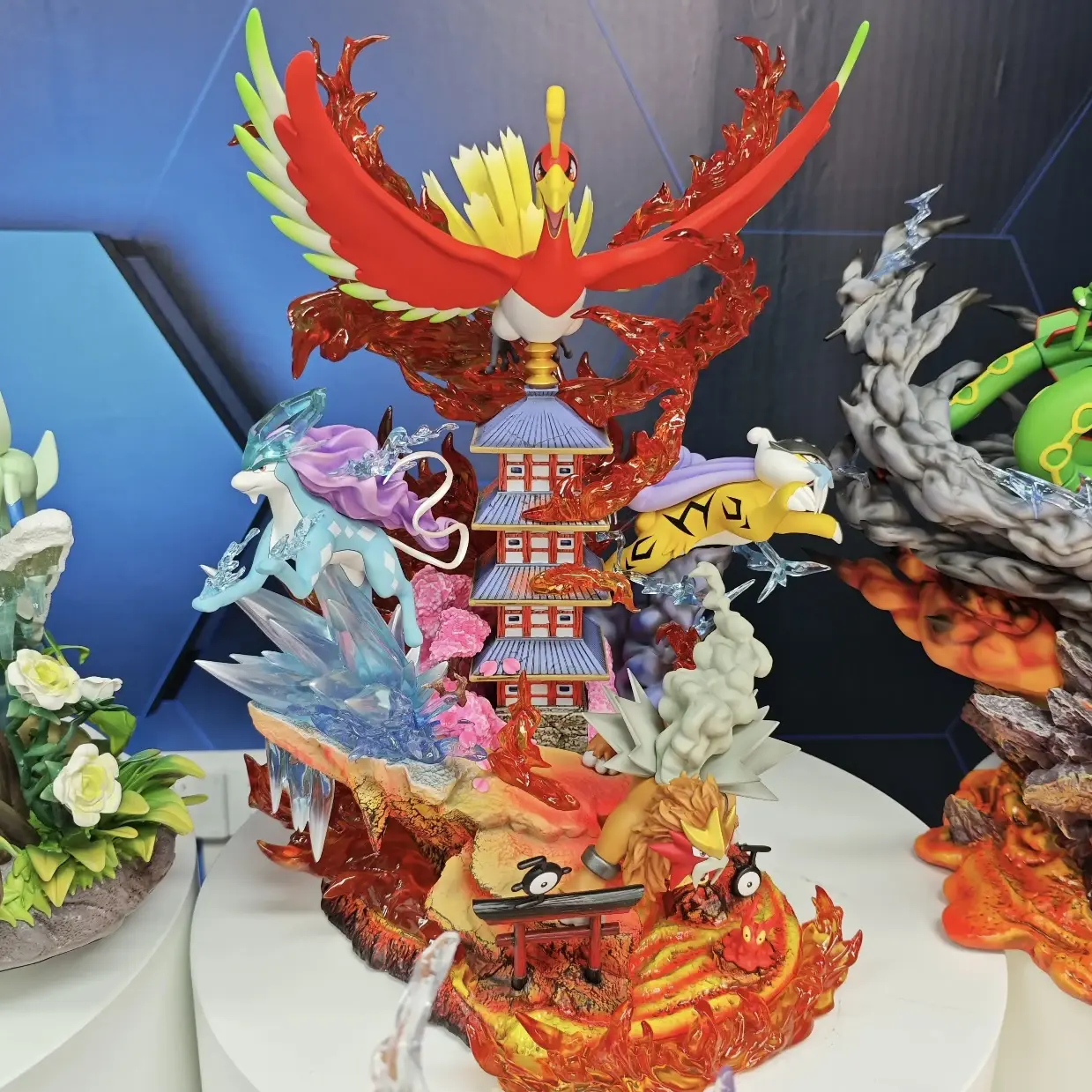 New Ho-Oh Anime Figures Three sacred Raikou Entei Suicune Figures Room Desk Decoration Ornament PVC Collection Model Gifts Toys