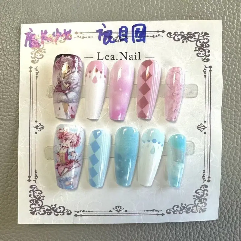 Anime Cartoon Magica Quartet Kaname Madoka Removable Press-on Fake Nails Patches Reusable Girls Decorate Collect Birthday Gift