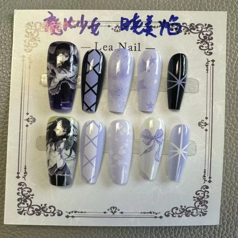 Anime Cartoon Magica Quartet Kaname Madoka Removable Press-on Fake Nails Patches Reusable Girls Decorate Collect Birthday Gift