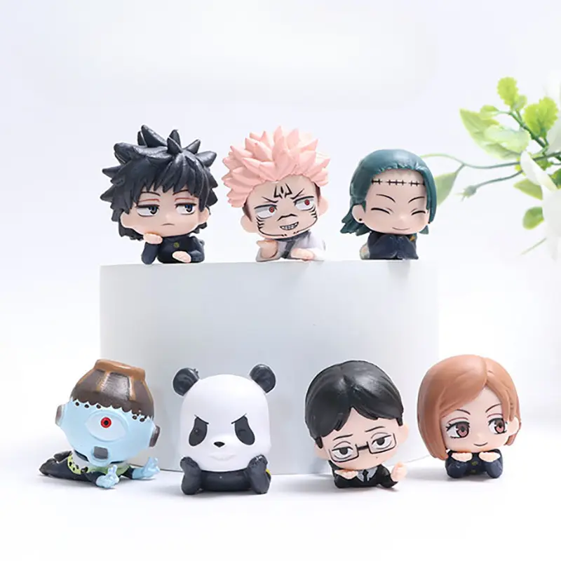 7Pcs/Set Lying Style Anime Jujutsu Kaisen Mini Figure Toys  Satoru Gojo Mini Cute Gk PVC Statue Figurine Collectible Toys