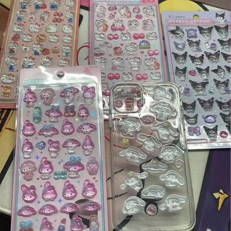Cinnamoroll Kuromi My Melody Pompom Purin 3d Resin Stickers Set Anime Themed Diy Scrapbooking Decoration Gifts Collectible Toys