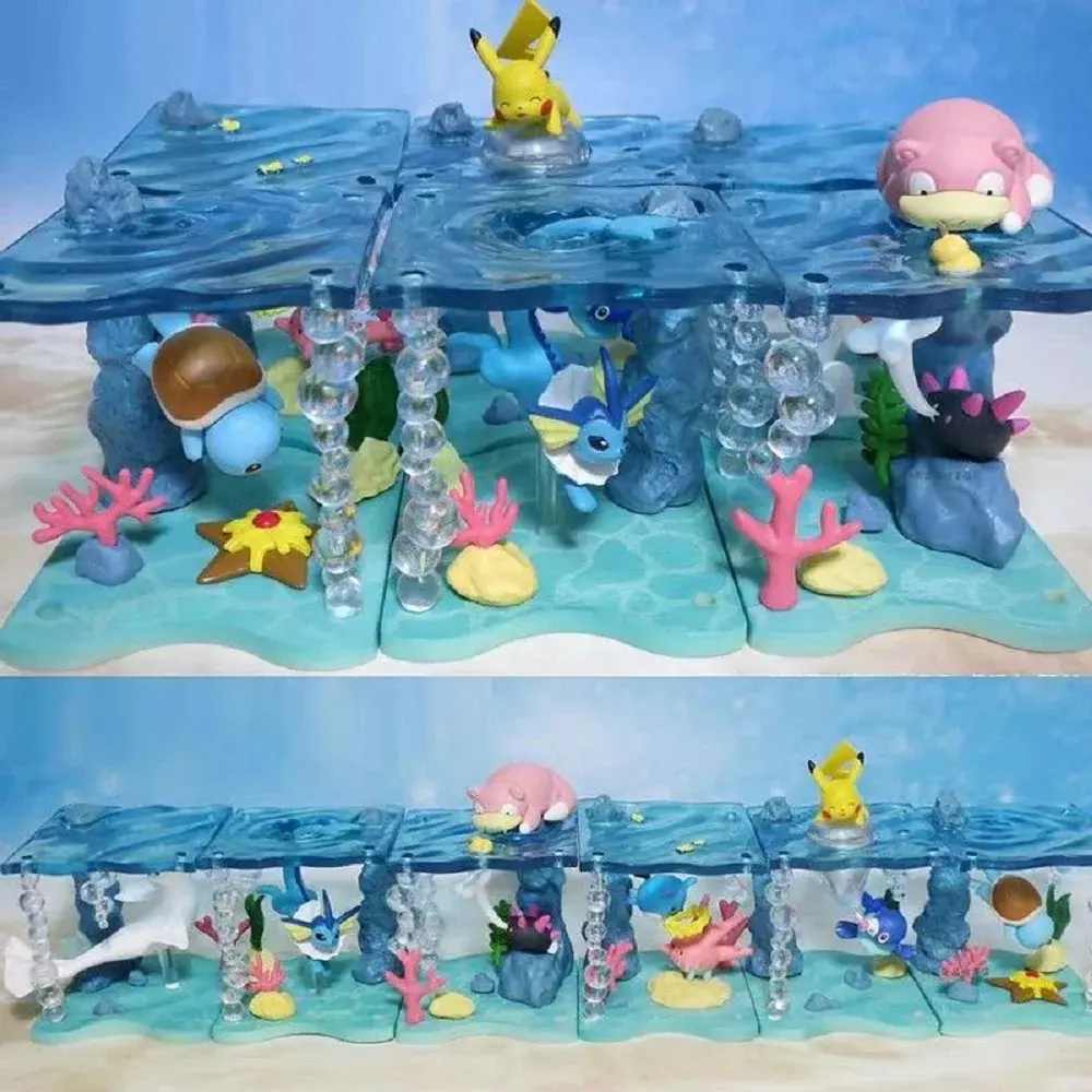 6pcs/set Anime Pokemon World In Sea Collection Figure Squirtle Dewgong Slowpoke Marill Pyukumuku Corsola Popplio