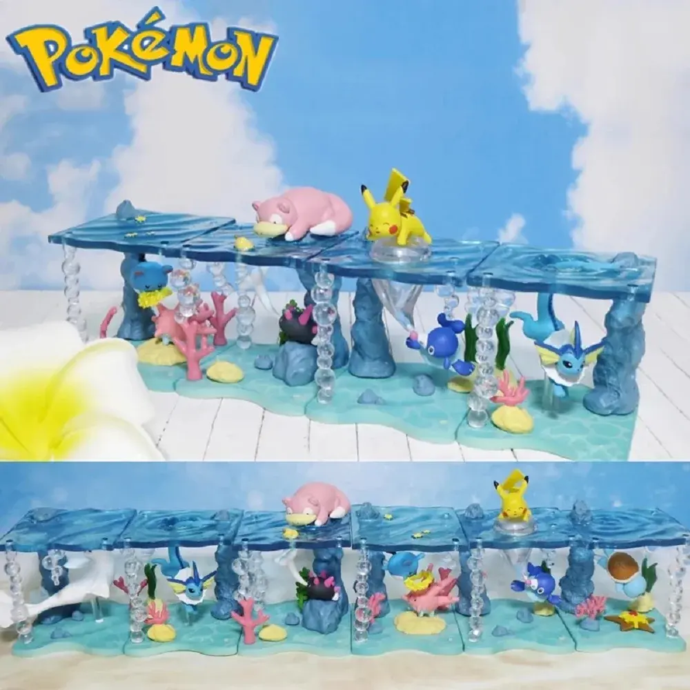 6pcs/set Anime Pokemon World In Sea Collection Figure Squirtle Dewgong Slowpoke Marill Pyukumuku Corsola Popplio