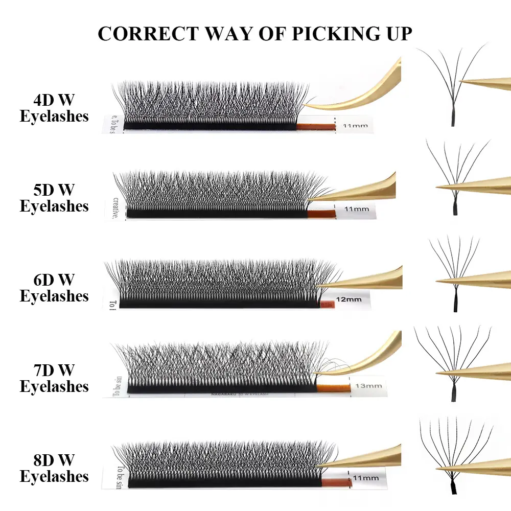 NAGARAKU 5cases 3D 4D 5D 6D W Shape Bloom Premade Fans Eyelashes Extensions Natural Soft Light Individual Lashes