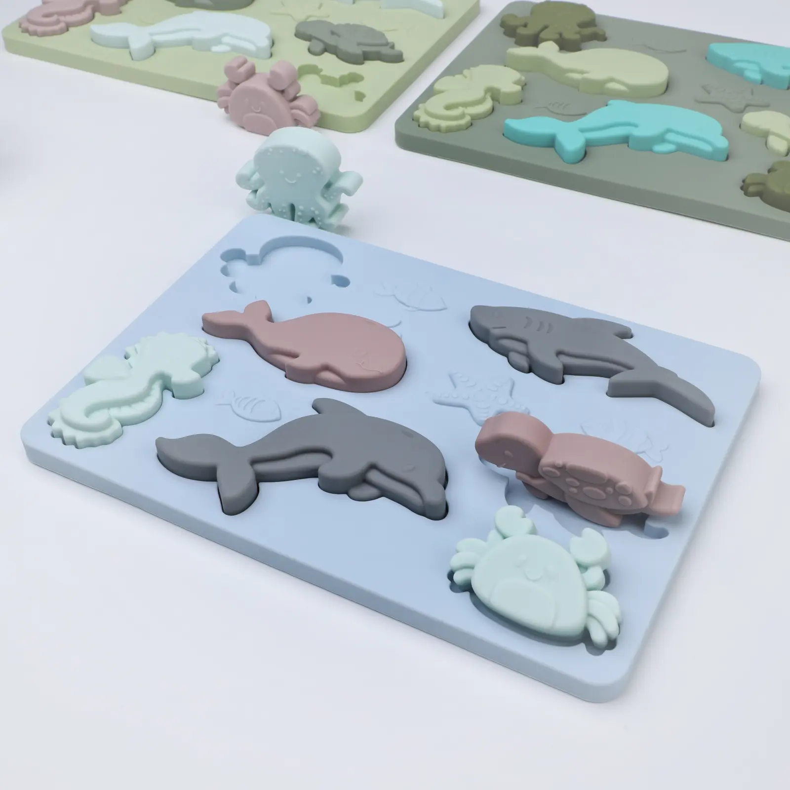 Hot Sell New Baby Silicone Marine Animal Puzzle Kids Silicone Geometry Matching Board Baby 6 month + Sensory Educational Toys