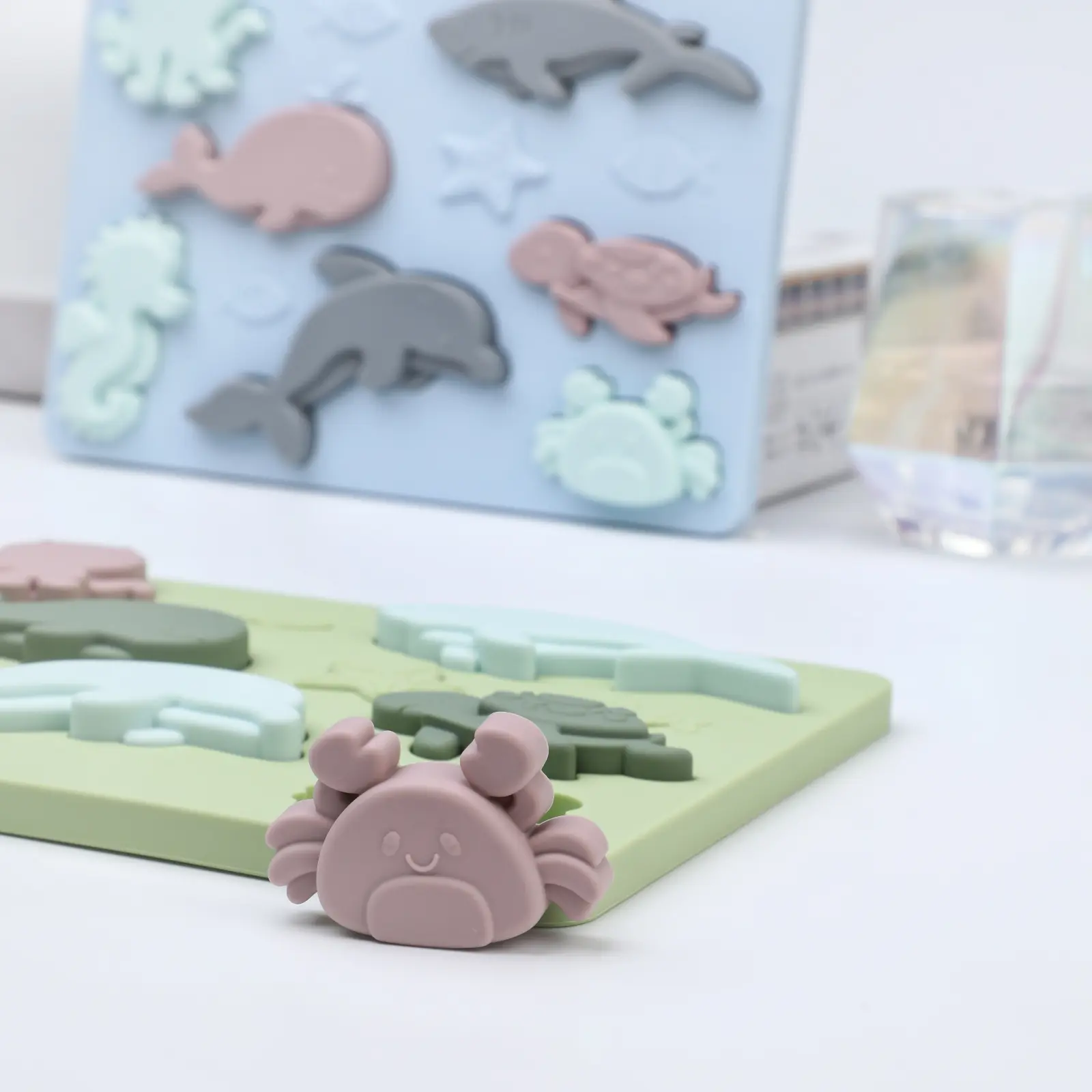 Hot Sell New Baby Silicone Marine Animal Puzzle Kids Silicone Geometry Matching Board Baby 6 month + Sensory Educational Toys