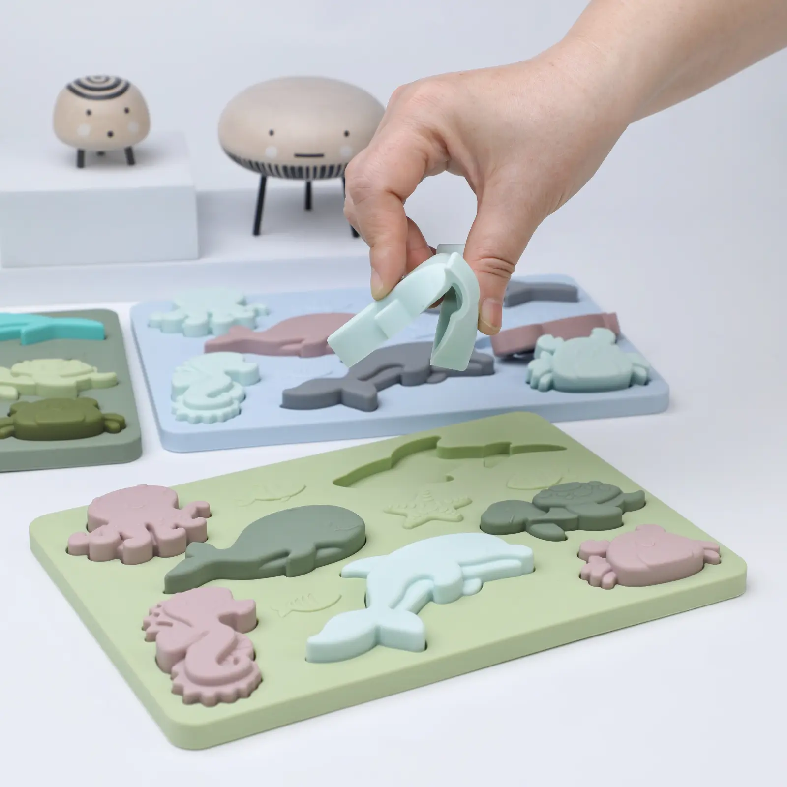 Hot Sell New Baby Silicone Marine Animal Puzzle Kids Silicone Geometry Matching Board Baby 6 month + Sensory Educational Toys