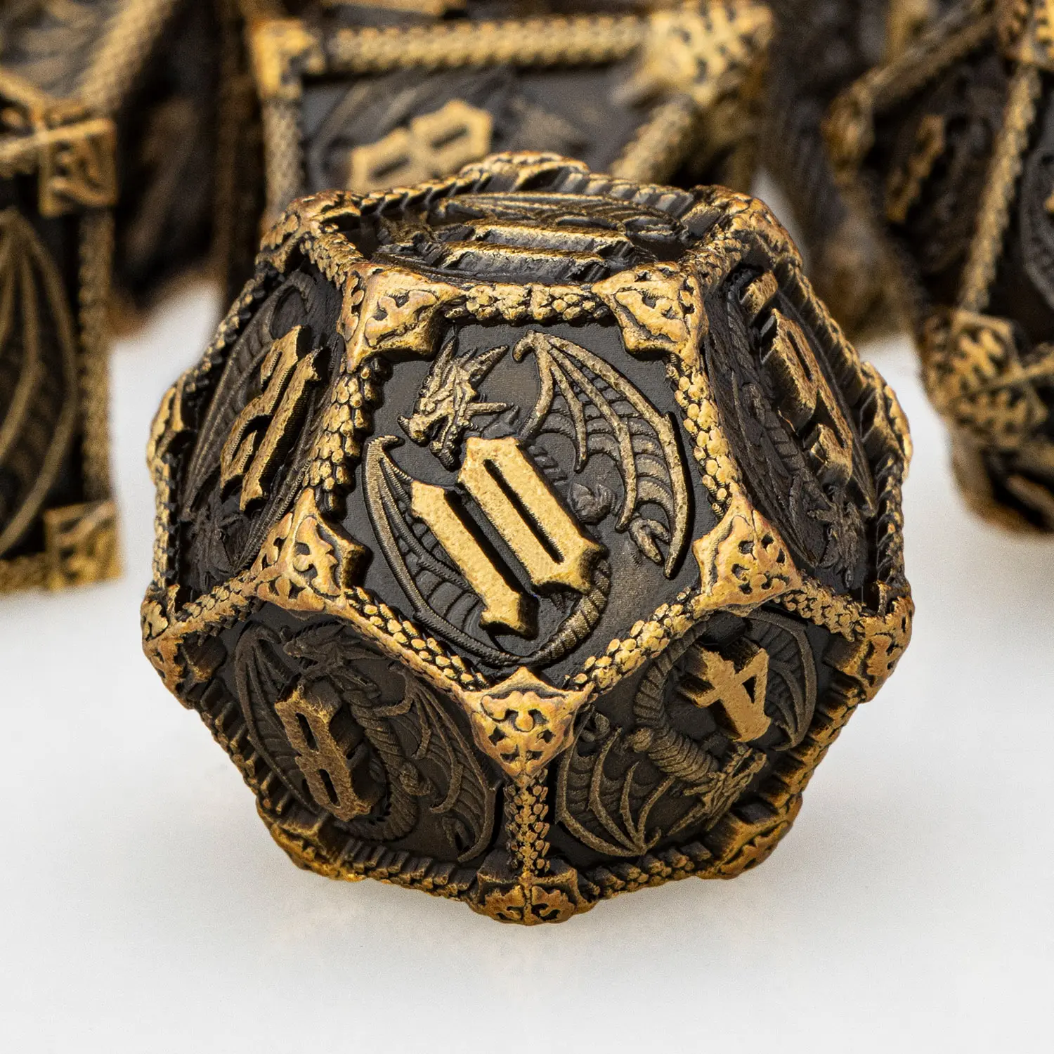 DND Dice Metal Dragon Dice Set Dungeon and Dragon D&D Polyhedral Dice RPG D and D Role Playing Games D20 D12 D10 D8 D6