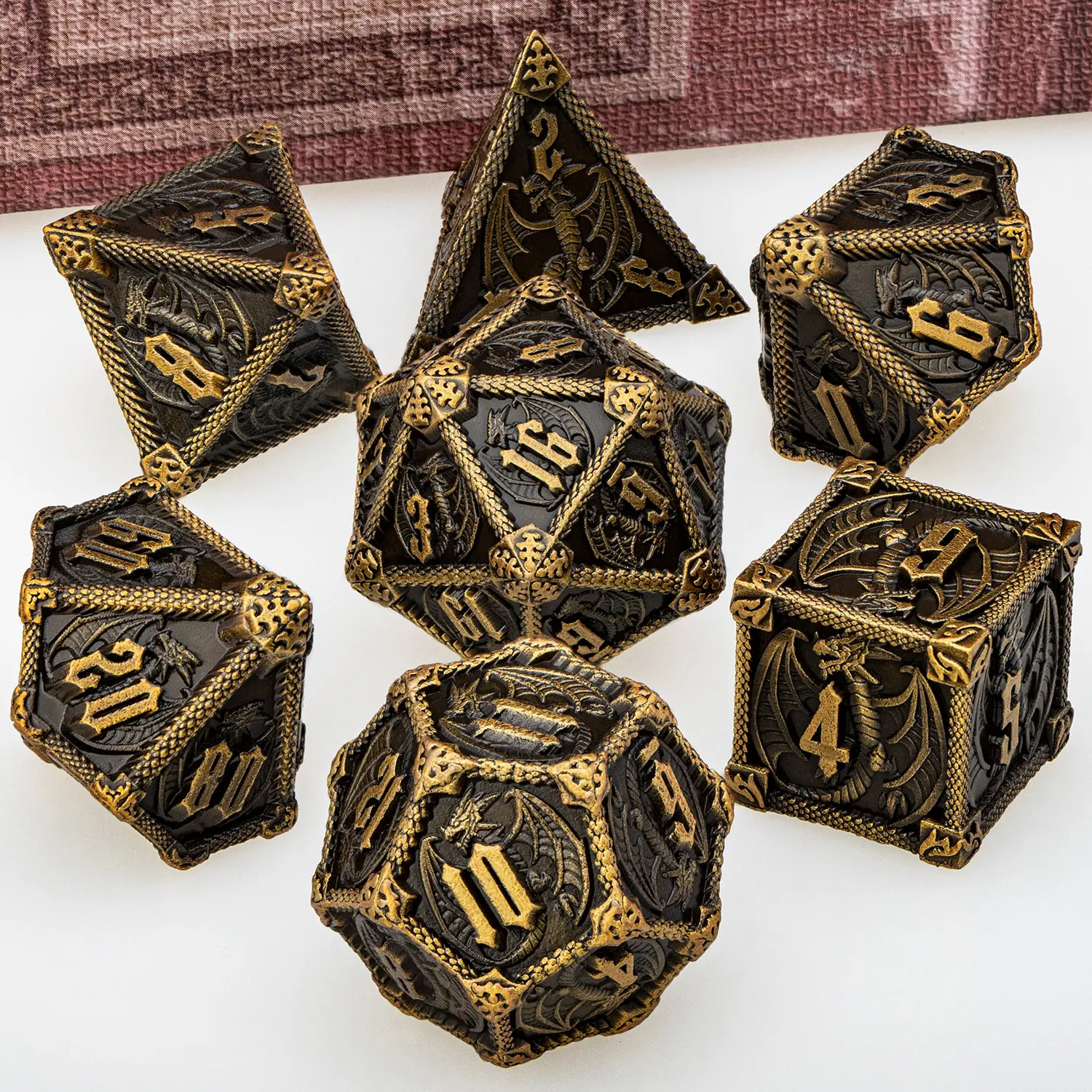 DND Dice Metal Dragon Dice Set Dungeon and Dragon D&D Polyhedral Dice RPG D and D Role Playing Games D20 D12 D10 D8 D6