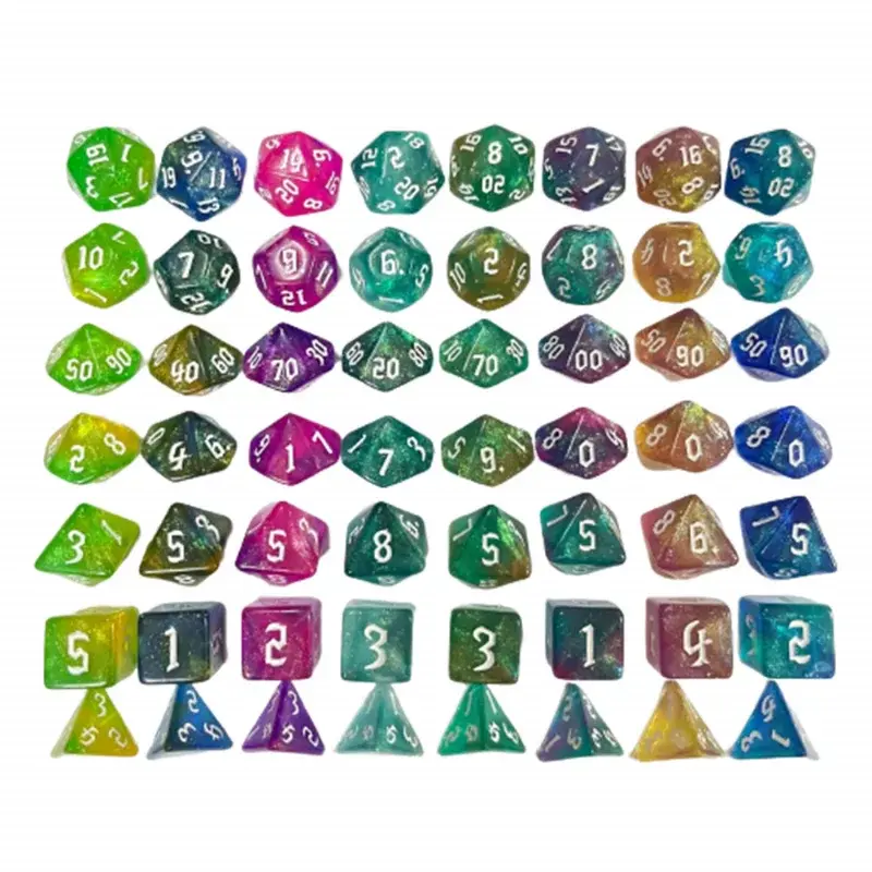 7 Pcs Kit Two Color Polyhedral Beautiful Dices D4 D6 D8 D10x2 D12 D20 Digital 20 Sided Set for Table Games DND Board Gaming TRPG