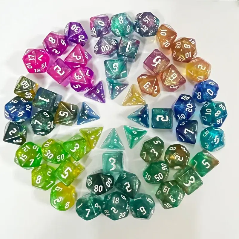 7 Pcs Kit Two Color Polyhedral Beautiful Dices D4 D6 D8 D10x2 D12 D20 Digital 20 Sided Set for Table Games DND Board Gaming TRPG