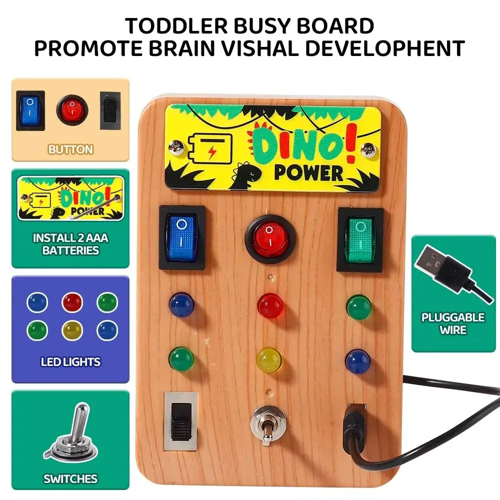 Montessori Toddler Busy Board LED Light Switch Electronic Kids' Activity Board Perception Cultivation Cartoon Sticker