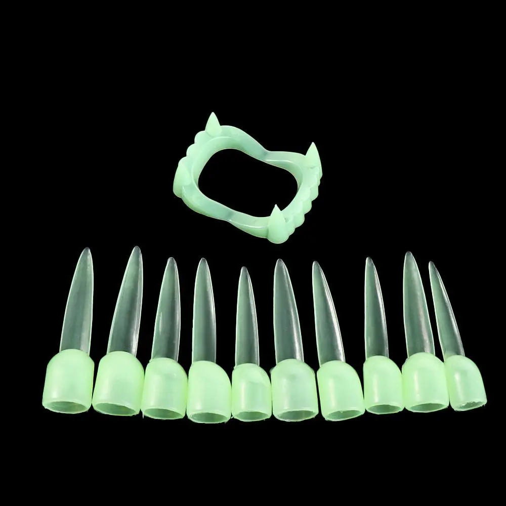 Denture Luminous Fake Tooth Glow in Dark Creative Halloween Canine Teeth Mini Safety Glowing Finger Protector All Saints' Day