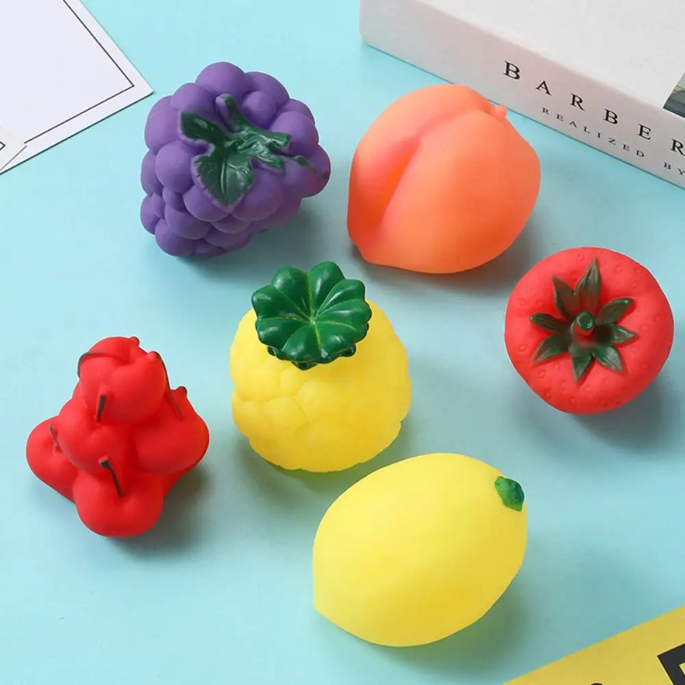 Vinyl Simulated Fruit Pinching Toys Kneading Elastic Vegetable Baby Bath Toys Cartoon Sound Fruit Play Water Bath Toy