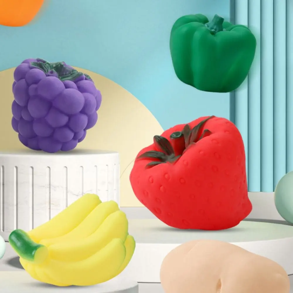 Vinyl Simulated Fruit Pinching Toys Kneading Elastic Vegetable Baby Bath Toys Cartoon Sound Fruit Play Water Bath Toy