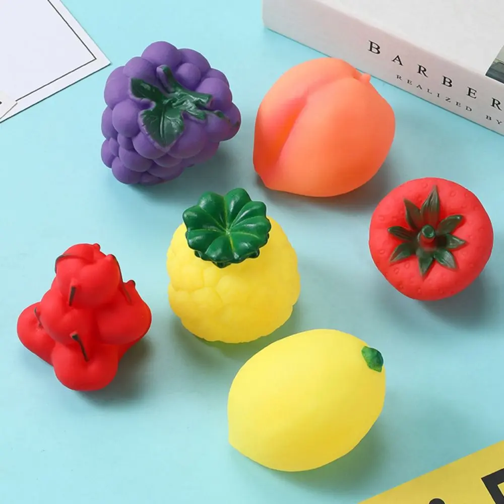 Vinyl Simulated Fruit Pinching Toys Kneading Elastic Vegetable Baby Bath Toys Cartoon Sound Fruit Play Water Bath Toy