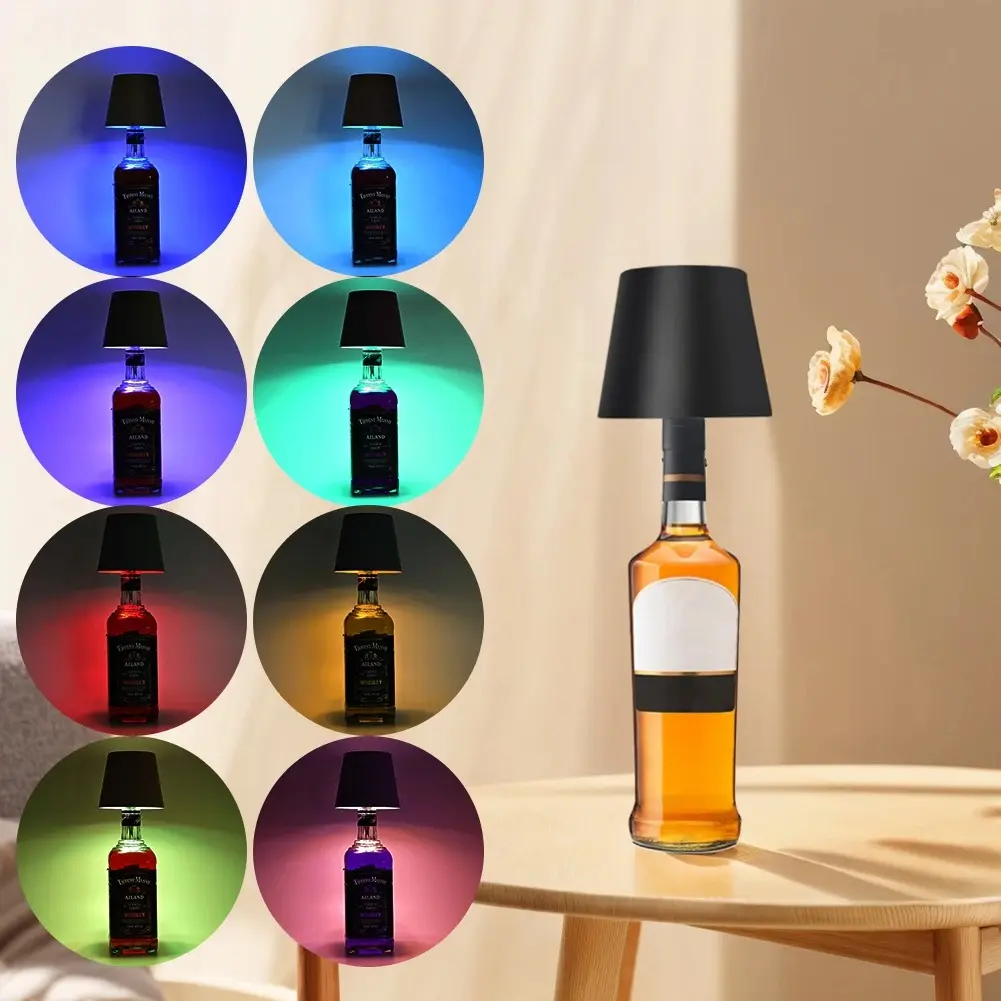USB Rechargeable Wine Bottle LED Mood Lamp 2000mAh Touch Stepless Dimmer RGB 3 Color RGB White Cordless Pub Table Night Light