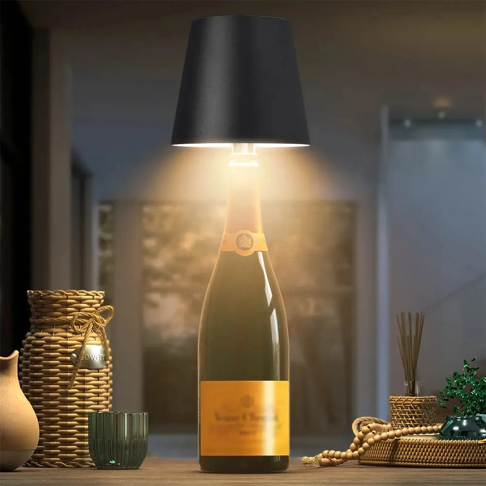 USB Rechargeable Wine Bottle LED Mood Lamp 2000mAh Touch Stepless Dimmer RGB 3 Color RGB White Cordless Pub Table Night Light