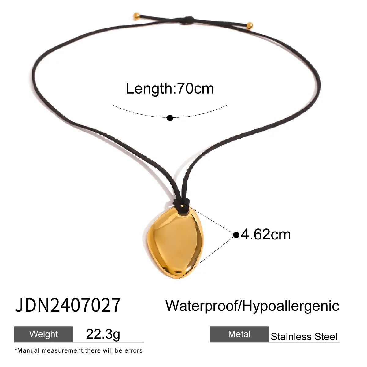 Uworld Stainless Steel Personalized fashion Irregular Glossy Pendant Black Wax Rope Necklace Rust Proof Clavicle Charm Jewelry