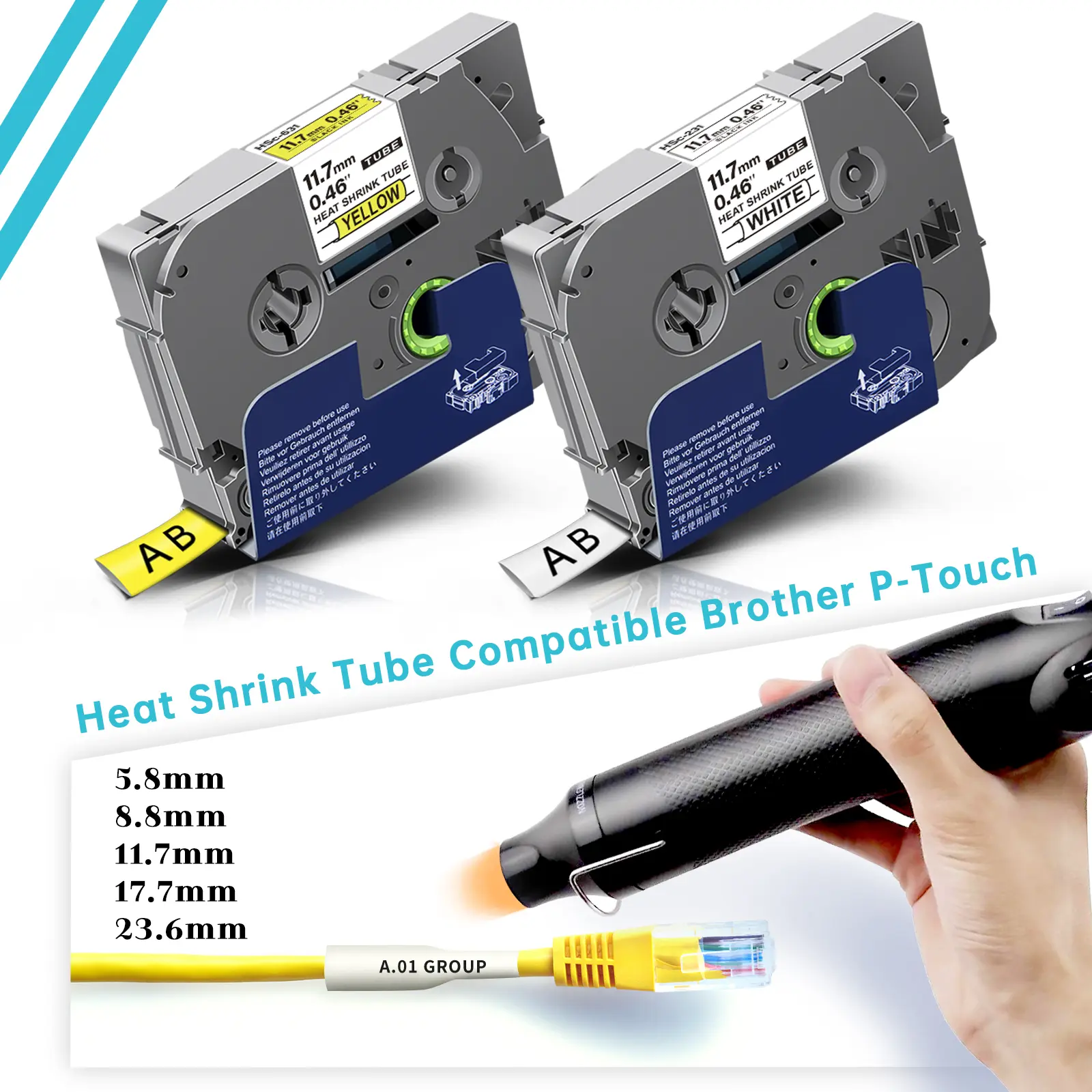 6/9/12/18/24mm Compatible Brother Heat Shrink Tube hse231 Tape hse-631 hse621 hse641 hse611 hse651 for Brother PTouch Maker H110