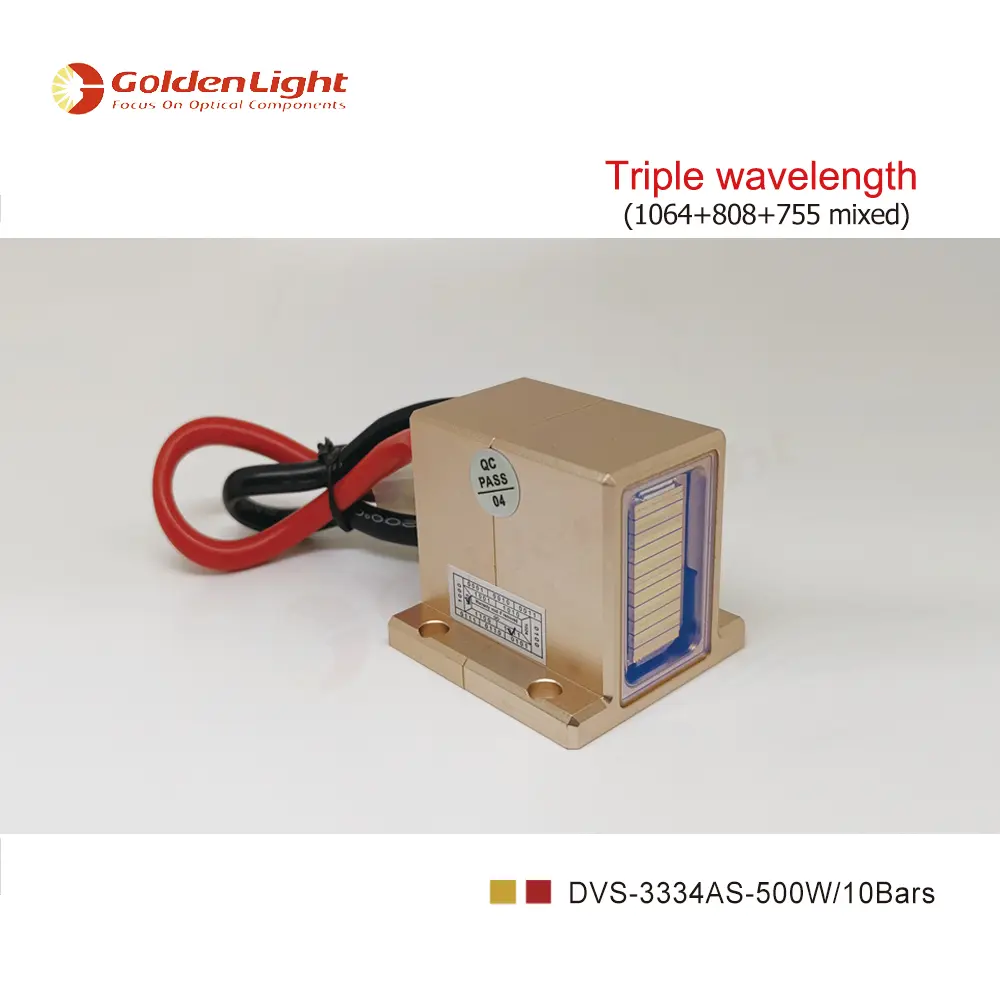 500W : DVS-3334AS Diode Laser Stack-Triple Wavelength (1064nm+755nm+808nm) Mixed Assemble / Per Bar Power 50W / Total Power 500W